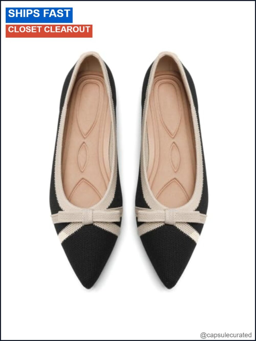 Pointed Toe Knit Ballet Flats Women Foldable Comfort Shoes